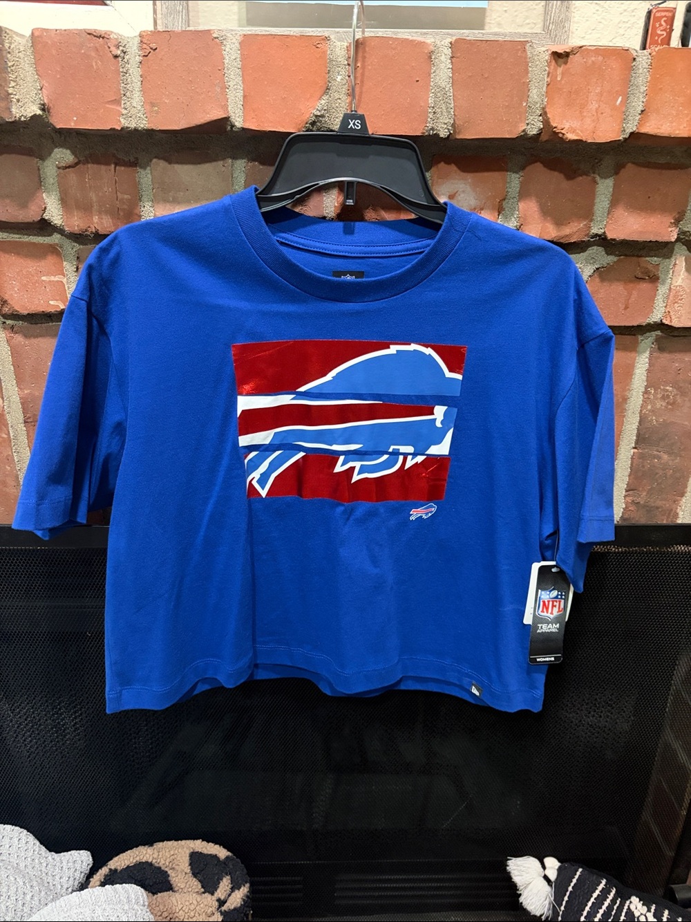 New Era Royal Blue Buffalo Bills Short Sleeve Cropped Tee with Red & White Logo
